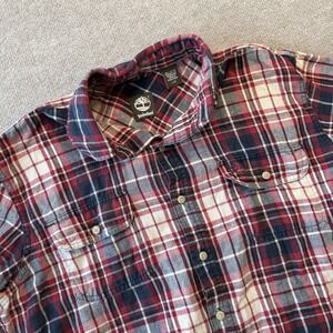 Timberland Shirt Large Mens Red Plaid Button Up Top Long Sleeve‎ Flannel